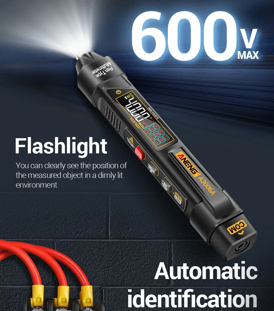 ANENG Digital-Multimeter-Teststift, 4000 Zählungen, AC/DC-Spannung, A3006A, berührungsloser induktiver Strom, Hz-Dioden-Widerstandstester – Detail 4