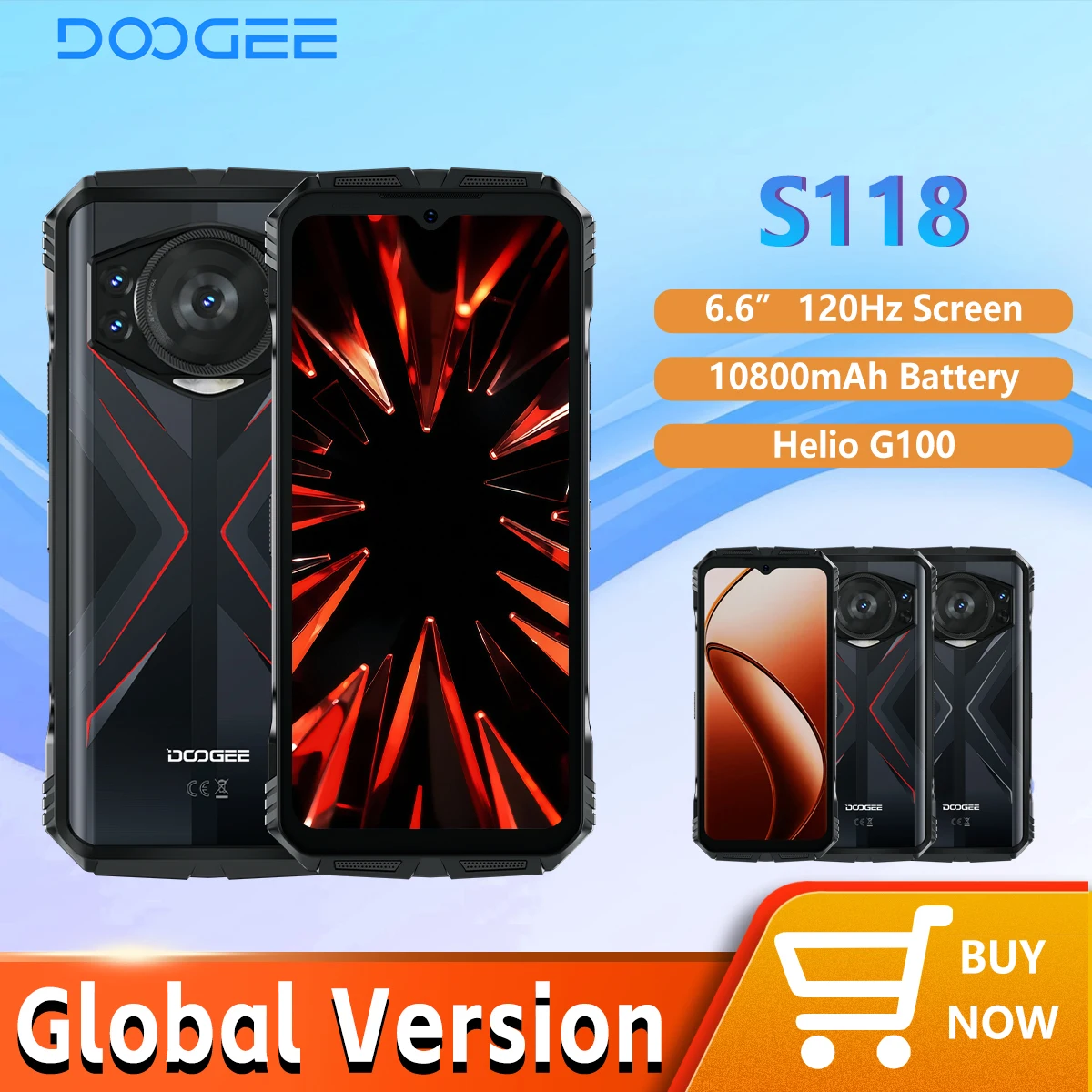 DOOGEE S118 Rugged Smartphone 32GB(12GB+20GB Extended) 512GB G100 6nm 10800mAh 33W Android 14 NFC