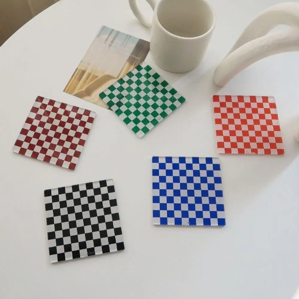 

Acrylic Square Checkerboard Placemat Heat Insulation Waterproof Chessboard Coaster Nordic Anti-scalding Cup Mat Cafe
