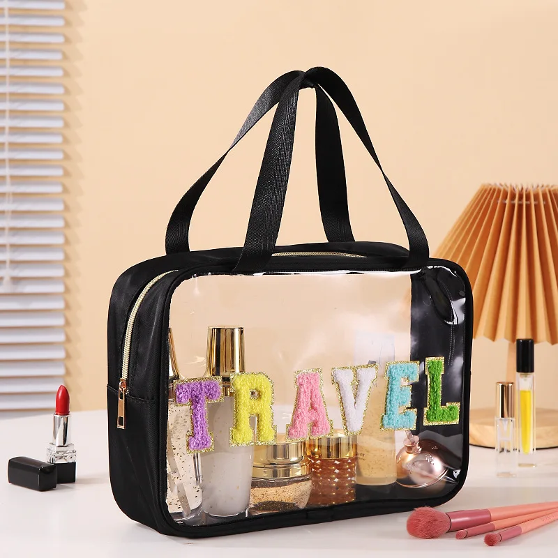 New Transparent Make Up Toiletry Bag PVC Waterproof Swimming Beach Bath Bags Portable Travel Wash Bag PU Leather Cosmetic Case