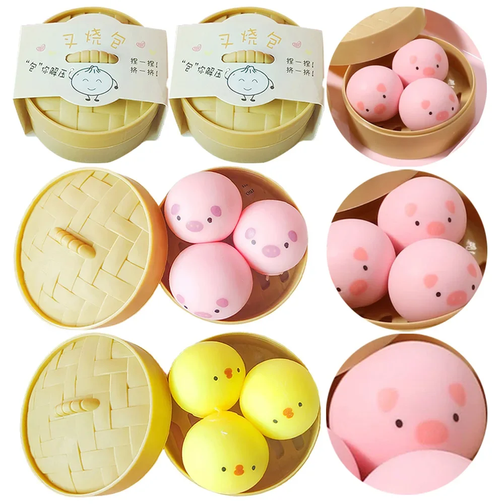 3PCS Mini Squishy Toys Mochi Kawaii Animal  Dumpling Stress Relief Squeeze Toy Hand Exercise For Kids Boys Girls Birthday Gifts