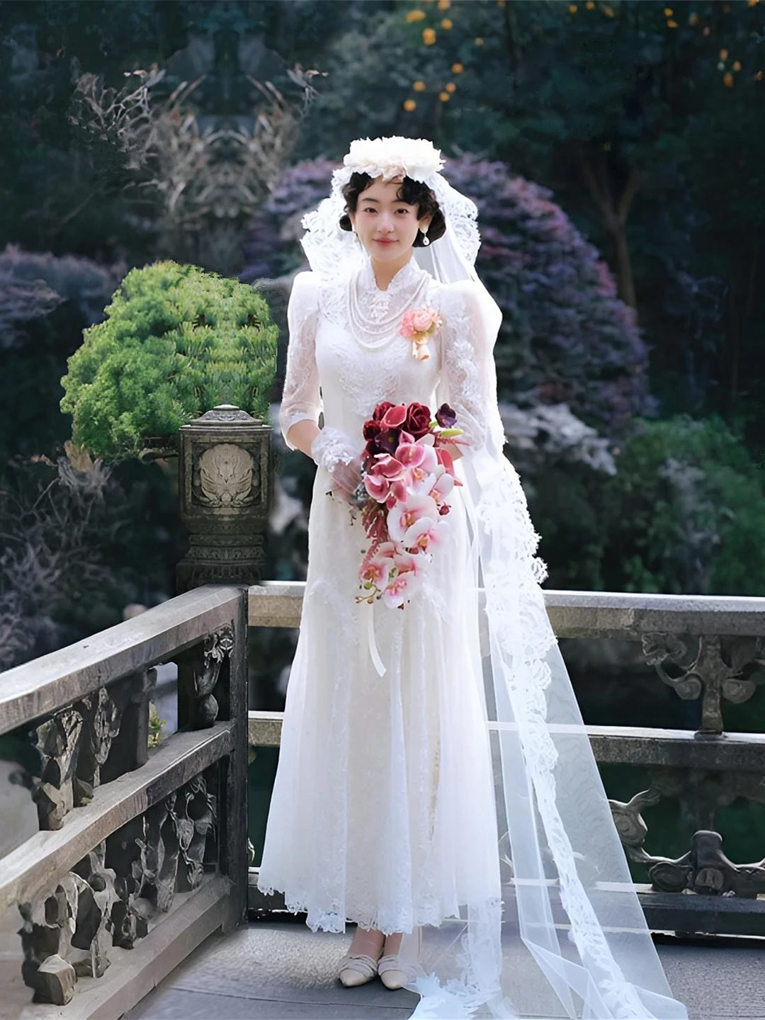 

Ретро-китайская кружевная юбка-трапеция в пол для свадеб, фотосессий в саду и на природе, а также для помолвок