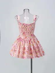 Boho Inspired Floral Print Mini Dress for Women Pintuck Details Sexy Summer Dress Straps Cute Hot Girl Party Dresses Holiday