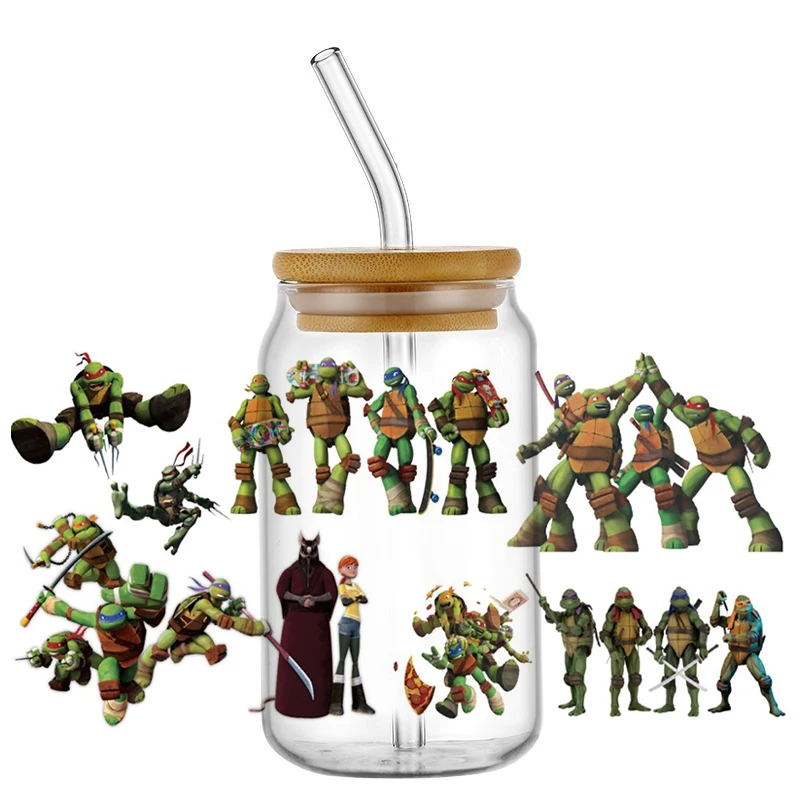 ملصقات Miniso TMNT ليو راف دون ميكي مقاومة للماء UV DTF كأس القدح يلتف ملصق لتقوم بها بنفسك ثلاثية الأبعاد التفاف ملصق مائي لزجاج ليبي 16 أونصة
