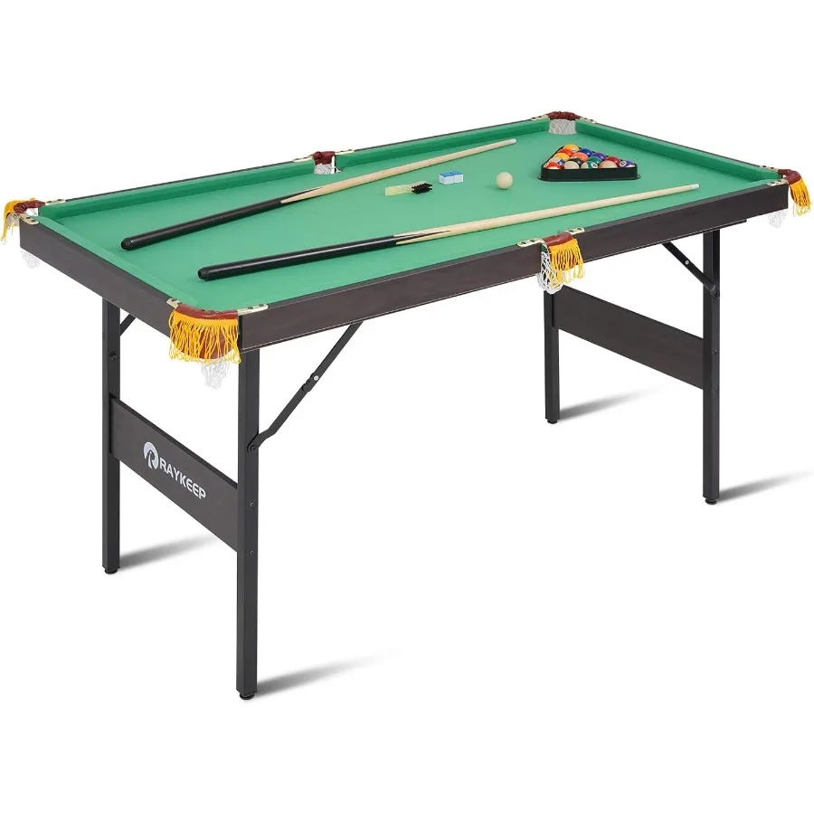 

54 Portable Pool Table - Compact Wooden Billiard Table for Home Game Room Indoor Outdoor with 2 Cues Triangle Rack Chalk Brush