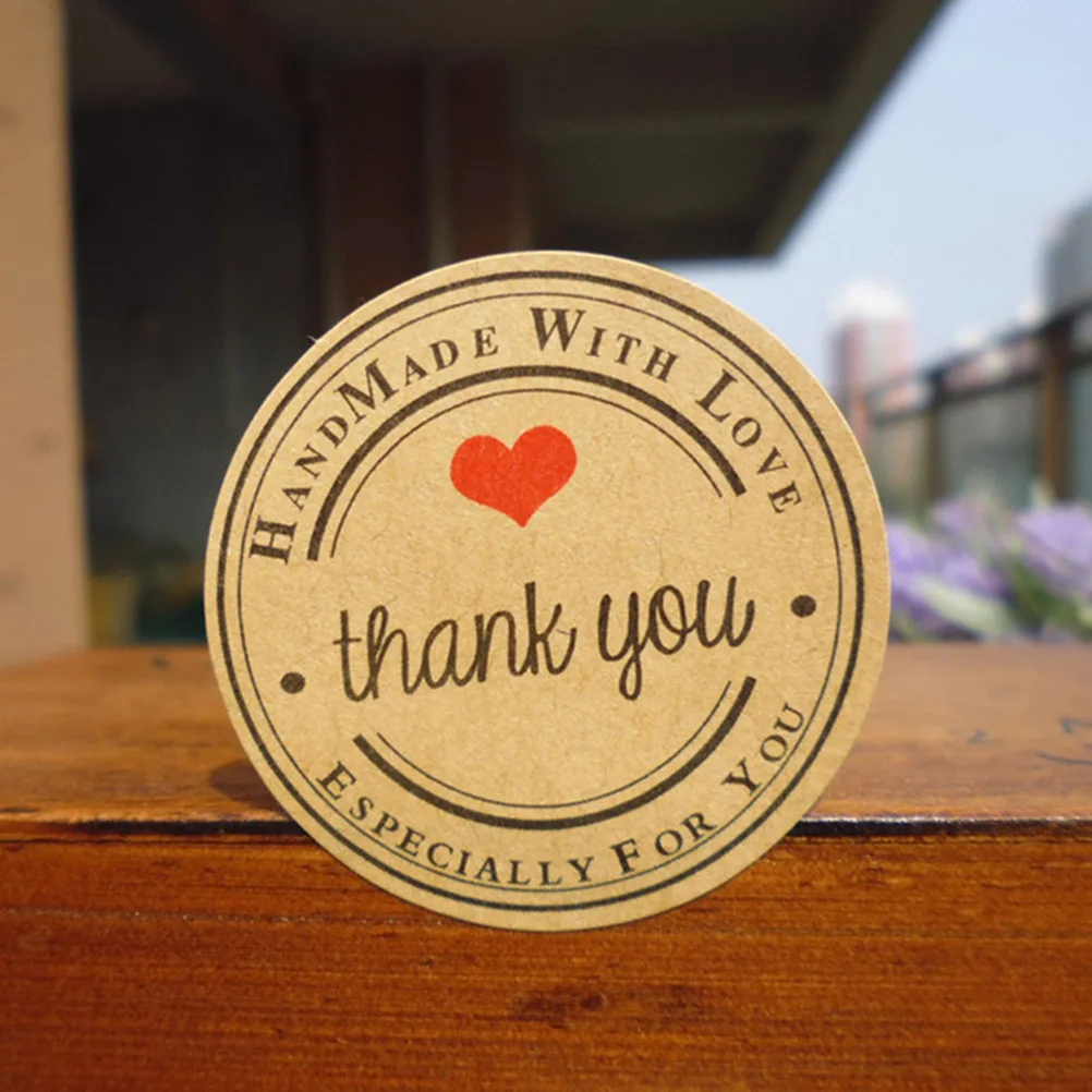 

500pcs Round Kraft Paper Label Stickers Strong Adhesive Sealing Decals Candy Bags Baking Packaging Handmade Love Heart Design