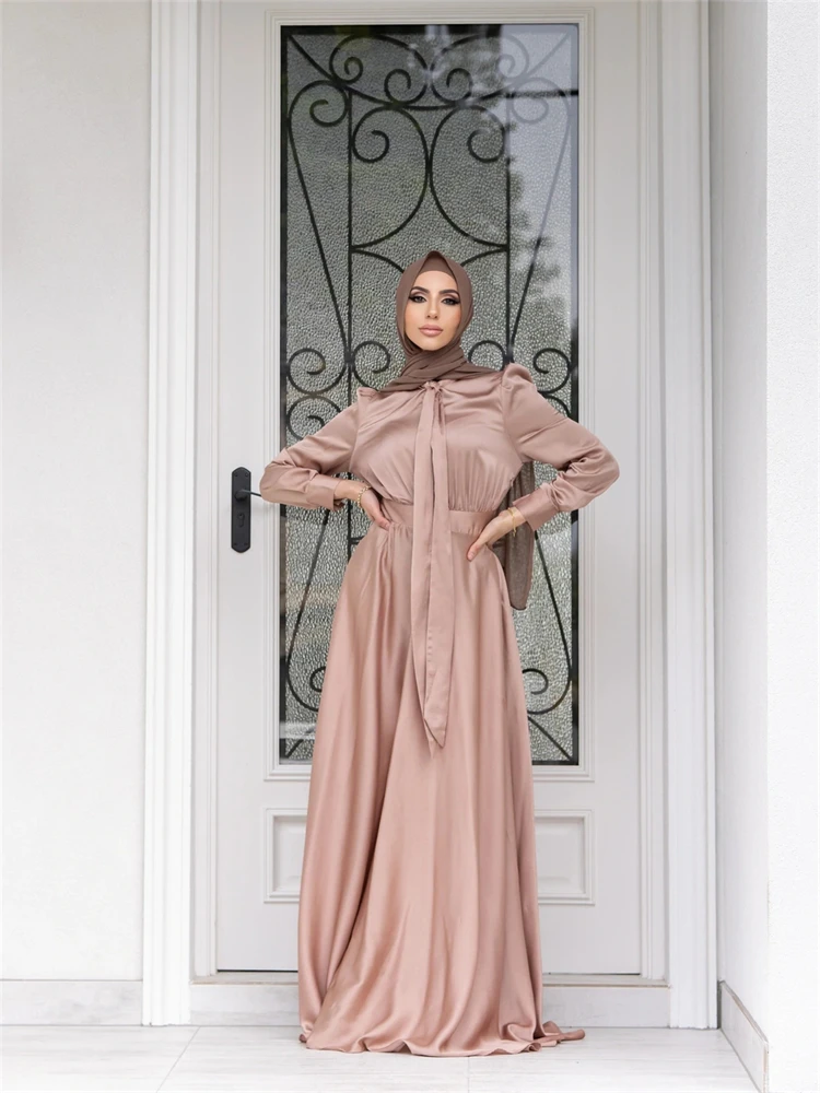 Abayas For Women Islamic Clothing Muslim Palestine Satin Abaya Dubai Kaftan Dress Kebaya Robe Caftan Marocain Femme Vestidos