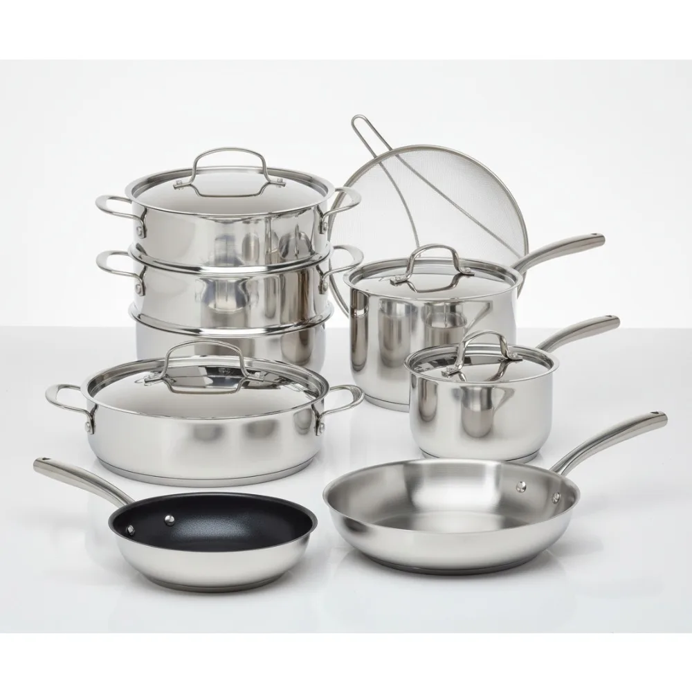 

12-Piece Stainless Steel Cookware Set with Tri-Ply Base, Even Heating, Dishwasher Safe for Home Chefs