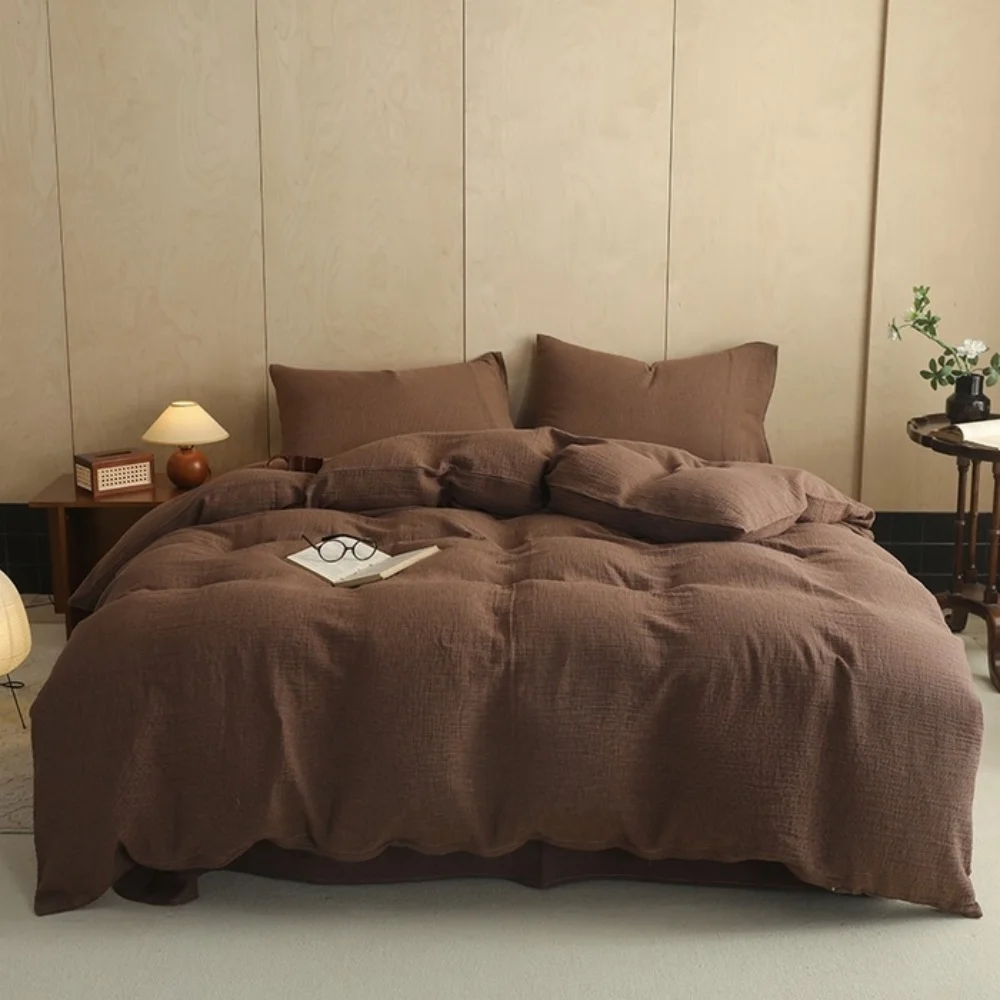 2026 New 100% Cotton Yarn-Dyed Double-Layer Gauze 4-Pcs Duvet Cover Set Comfortable, Breathable and Skin-Friendly Bedroom Decor