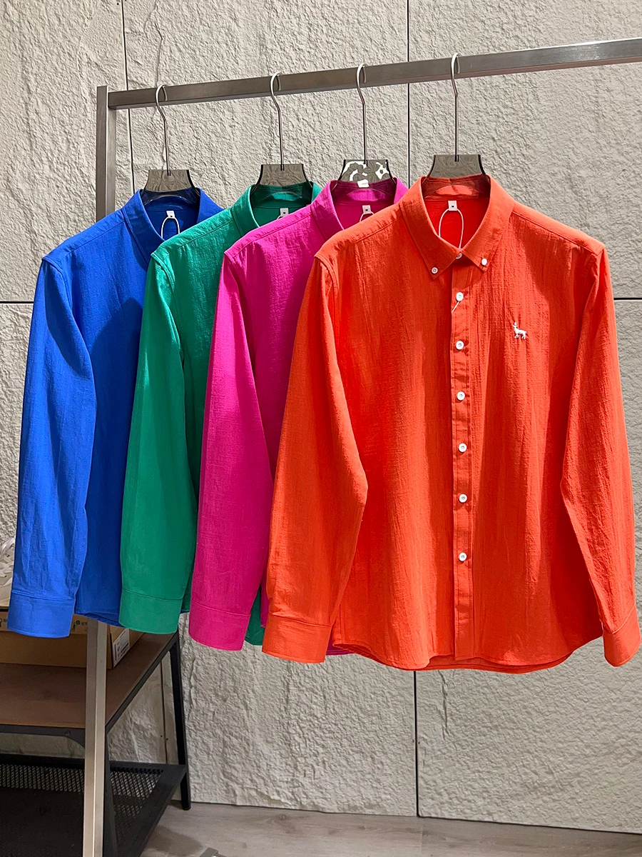 Soft Pure Cotton Long Sleeve Shirt Collar Men's Fashionable Casual Style Spring Autumn Unisex Daily Commute Breathable Comfor...