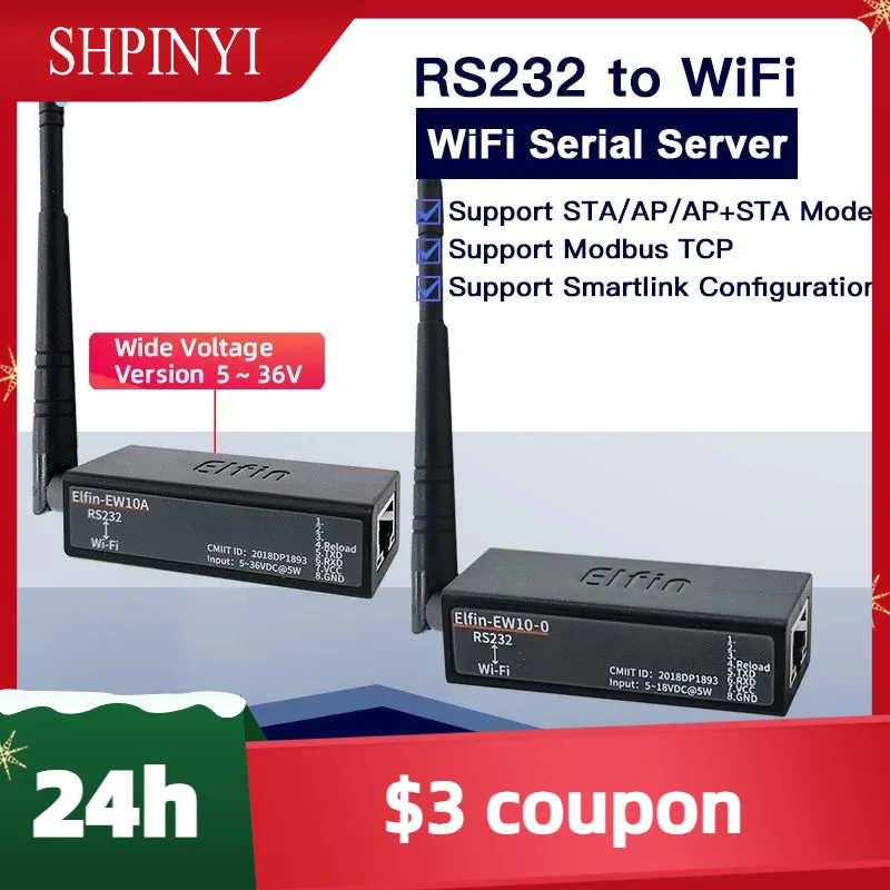 Najmniejsze Elfin-EW10A-0 bezprzewodowe urządzenia sieciowe Modbus TPC funkcja IP RJ45 RS232 do serwer szeregowy WIFI
