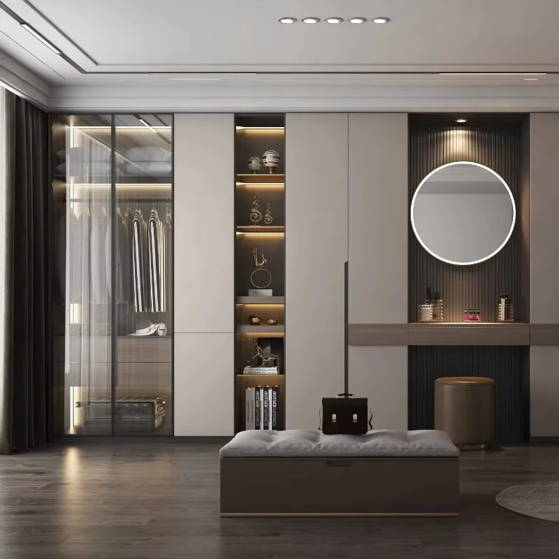 Wardrobe Modern Simple Integrated Glass Aluminum Frame Multifunctional Multifunctional Lockable Restaurant Living Room Villa