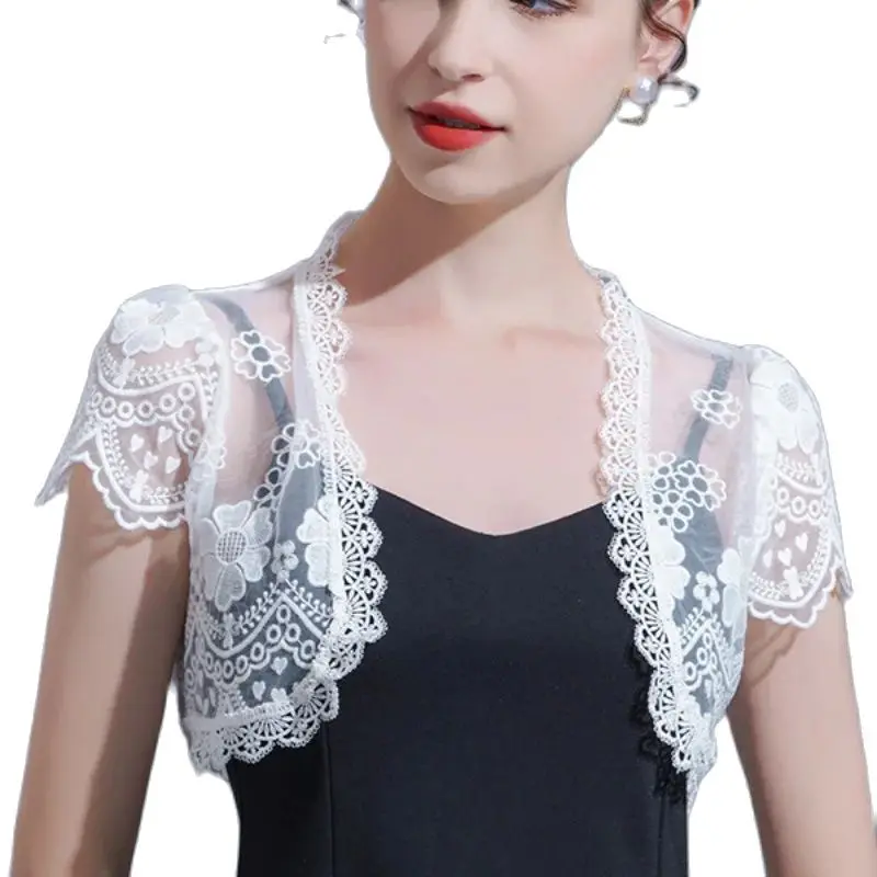 White Lace Wedding Bolero Short Sleeve Bridal Wedding Jacket Shrugs For Women Bridal Capes for Dress Party Stoles Mariage