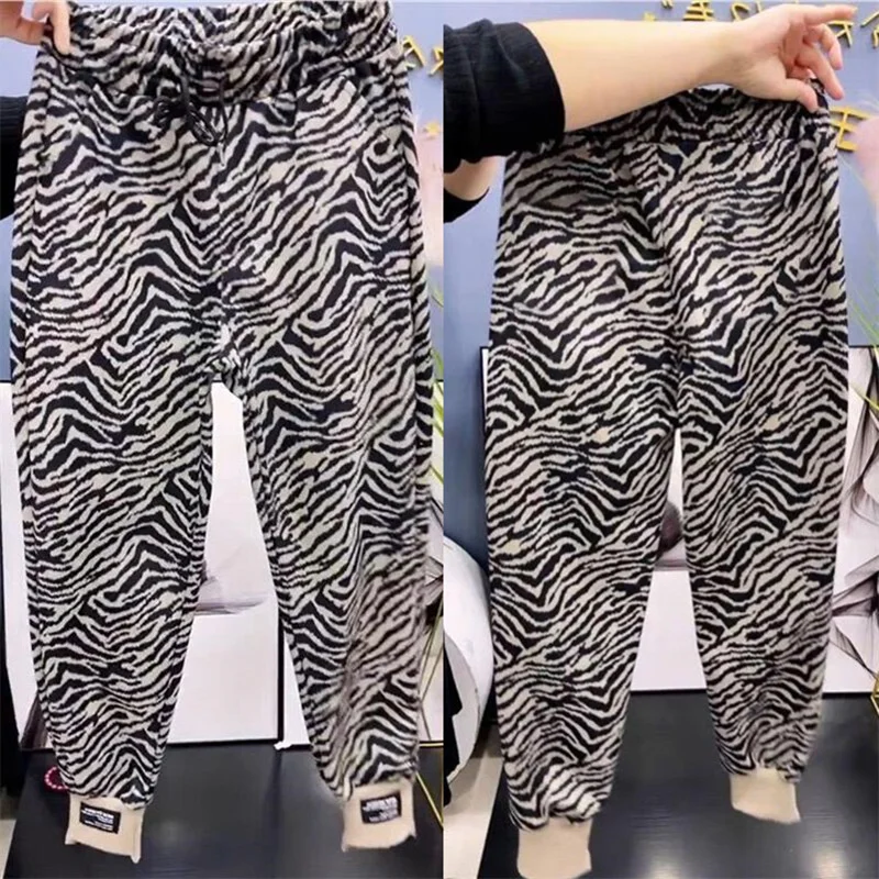 Autumn Winter Zebra leopard print Harem Pants Women 2024 New Elastic High Waist Loose Casual Washed Sportspantss Female Trousers