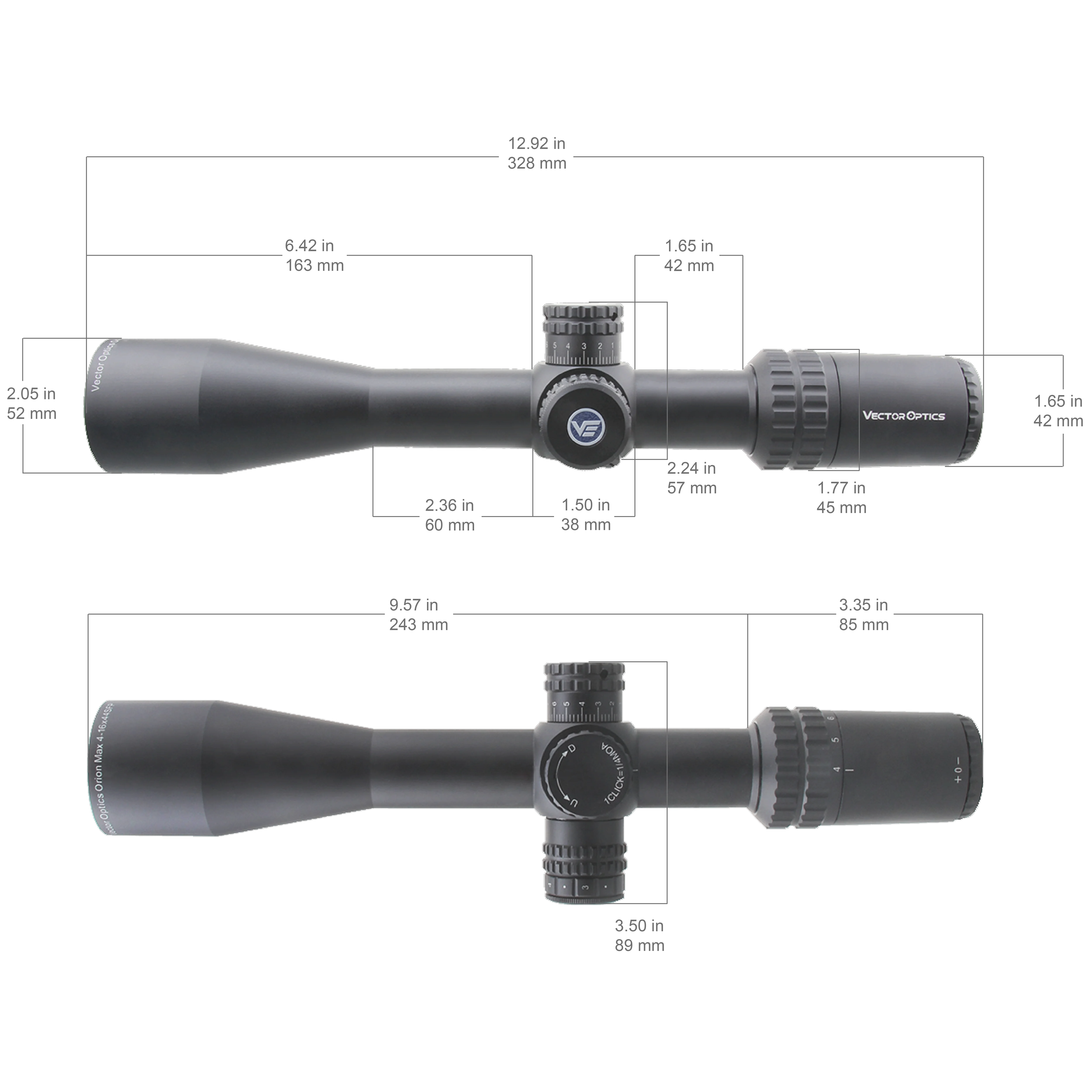 Vector Optics Orion 4-16x44 MAX Luneta celownicza 0,3MOA z podświetlanym bocznym ogniskowaniem Min. od 10 jardów Pasuje do celów pneumatycznych