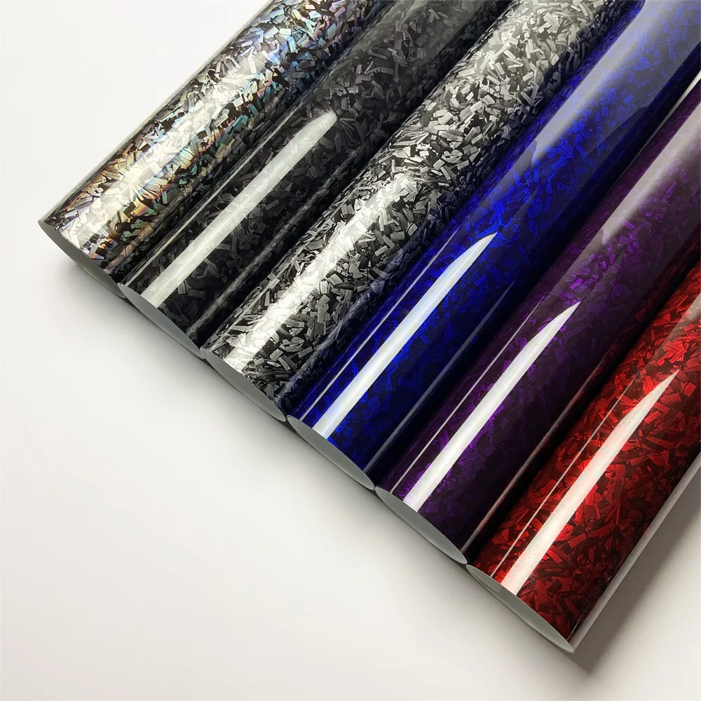 Glossy Laser Forged Carbon Fiber Vinyl Wrap Self-Adhesive Car Sticker Waterproof for Automotive Styling Interior Decoration Film