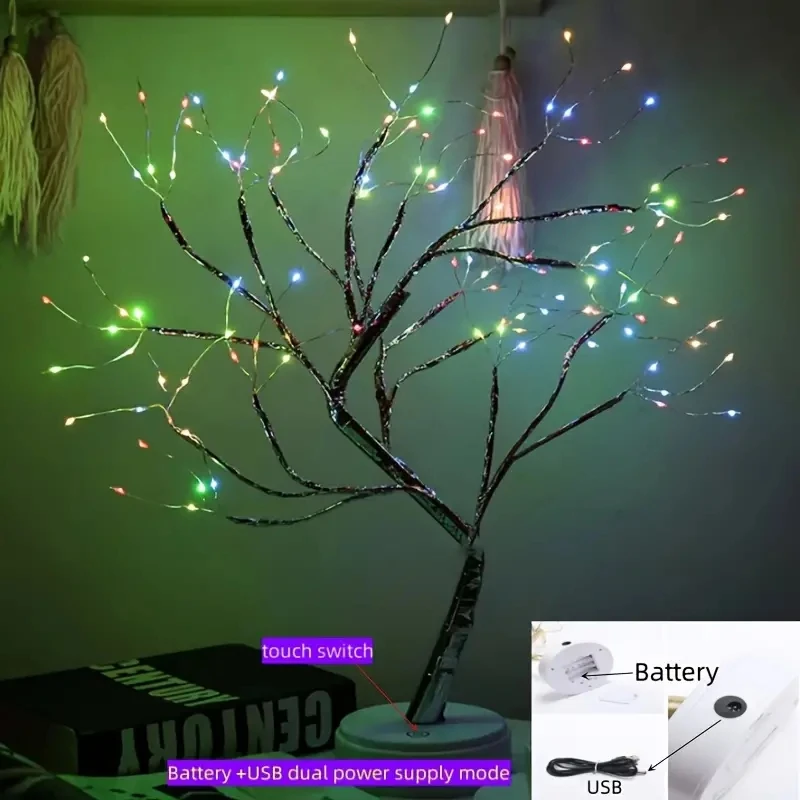 Lampu pohon LED 108 Bonsai warna-warni dengan baterai & daya USB dioperasikan cocok untuk dekorasi rumah kamar tidur natal 1 buah