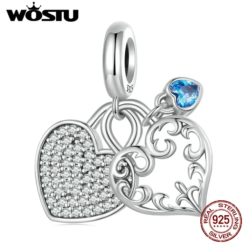 WOSTU Lovely Home Series 925 Sterlign Silver Heart Lock Charms Pendant Family house beads Fit Original Bracelet DIY Necklace New