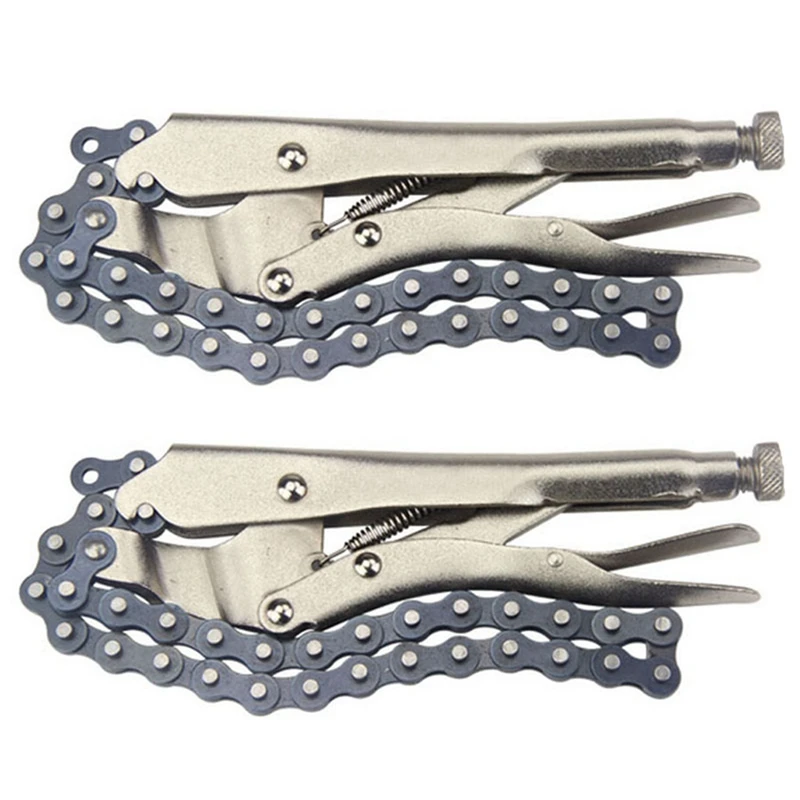 

2Pcs 10 Inch Chain Vise Clamp Plier Locking Grip Wrench Oil Filter Pipe 16.5 Inch Chain Length