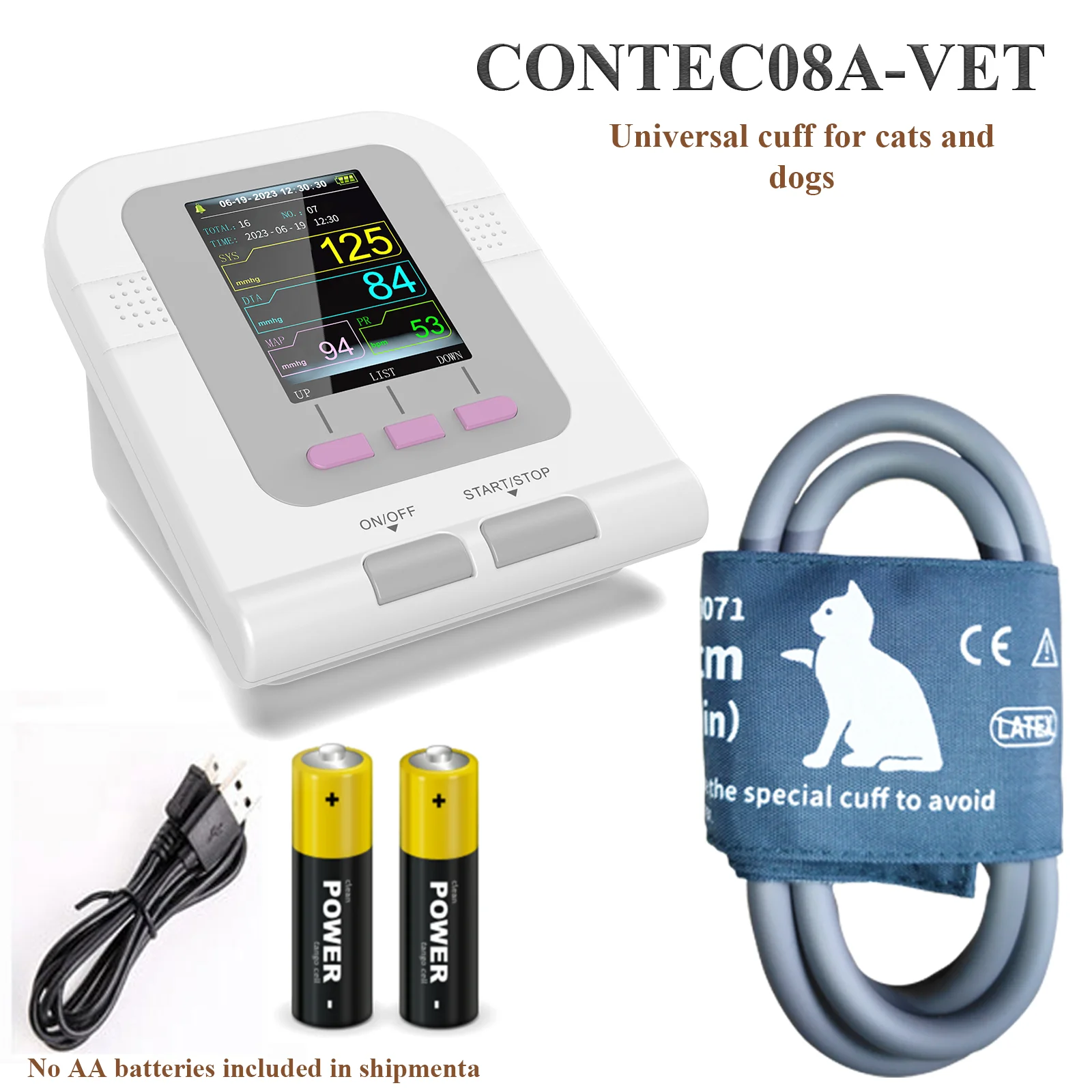 

CONTEC08A-VET Electronic Sphygmomanometer Dog/Cat/Pets Digital Veterinary Tensiometro Blood Pressure Monitor, Standard Cuff3#