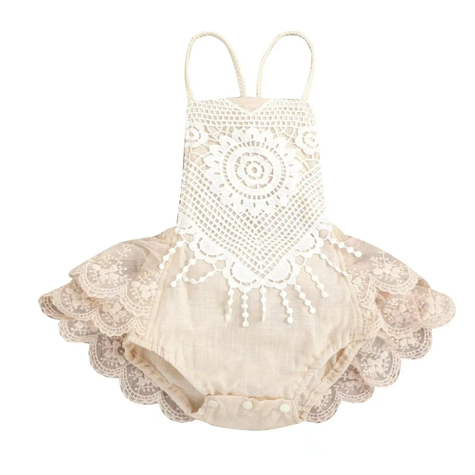 Newborn Infant Baby Girls Bodysuits 2023 New Sweet Backless Net Yarn Sleeveless Lace Romper Bodysuit Summer Clothes For Girls