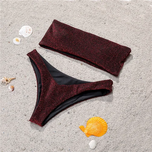 Bikini Bandeau brillante para mujer, traje de baño de oropel, tendencia Y2K, microtraje de baño sin tirantes, traje de playa brasileño, Bikinis Tangas
