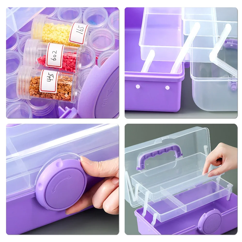 57 flaschen Drei-schicht Multifunktionale Diamant Malerei Koffer Container Kosmetik Tragbare Lagerung Box Werkzeuge Tablett Zubehör – Detail 6
