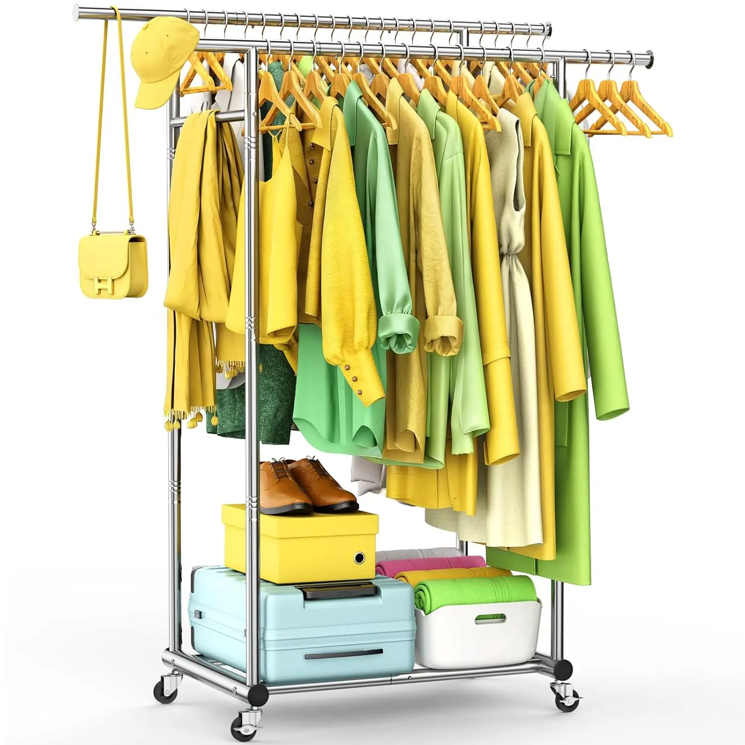 

Двухсекционная вешалка для одежды, 100% нержавеющая сталь, портативная, прочная, с возможностью индивидуальной настройки