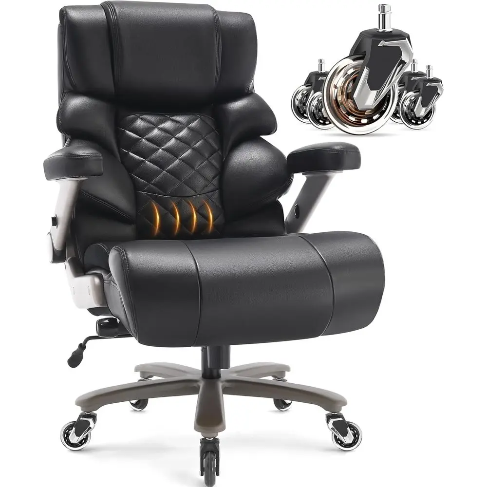 

Large High-Back Office Chair with Adjustable Lumbar Support, 3D Armrests, Heavy Duty Base, and Plus-Size Wheels for Big and Tall
