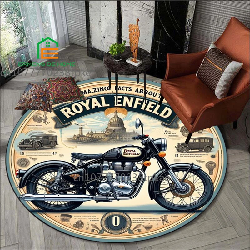 Retro Royal Enfield motorcycle Printing Round Carpet Living Room Bedroom Beautiful Rugs Non -slip Door Pad Floor Mats Area Rug