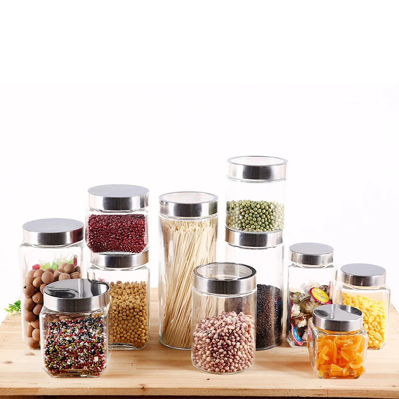 Kitchen Lead-free Glass Storage Jar Square Multigrain Food Mason Box Moisture-proof Sealed Coffee Tea Can Sugar Jar Container