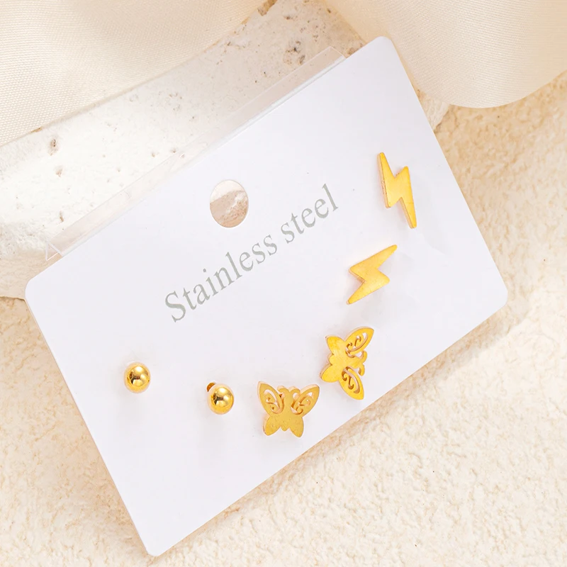 ANENJERY 316L Stainless Steel 6 Pieces Star Moon Zircon Earring for Women Simple Delicate Jewelry Gifts Wholesale