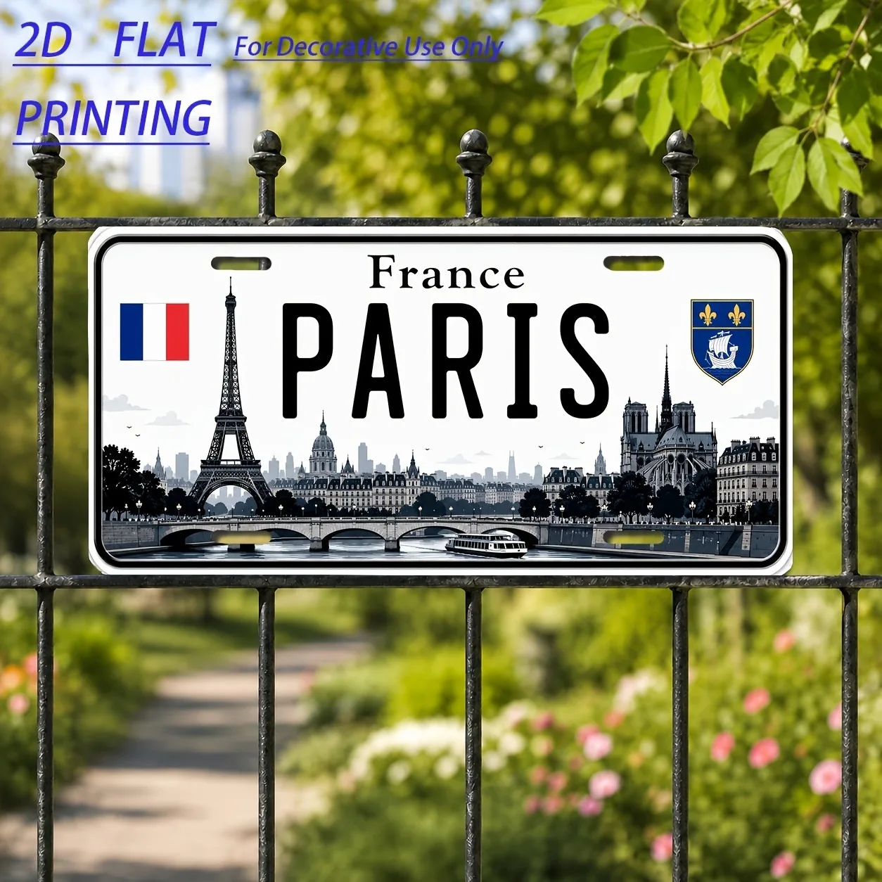 Custom 2D Flat Paris Aluminum Vintage License Plate,12x6 Inch, Decorative Use Only Wall Decor for Man Cave Bar Patio