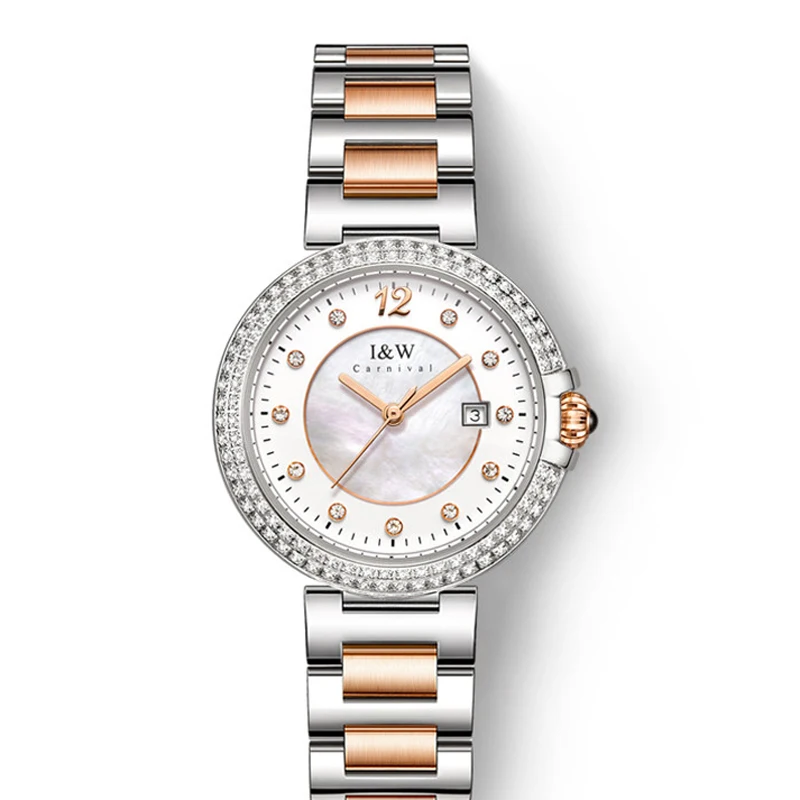 I&W CARNIVAL Luxury Brand Japan MIYOTA Quartz Women's Watches 8 MM Ultra-thin Case Sapphire Rhinestone Waterproof Clock 552L