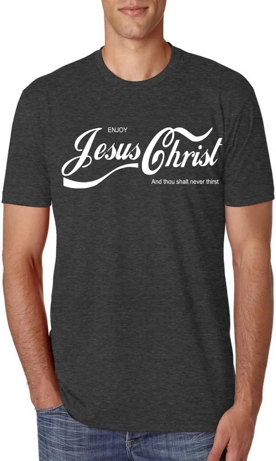 Enjoy Jesus Christ and Thou Shalt Never Thirst Coke Parody Inspirational/Christian Mens Premium Tri Blend T-Shirt