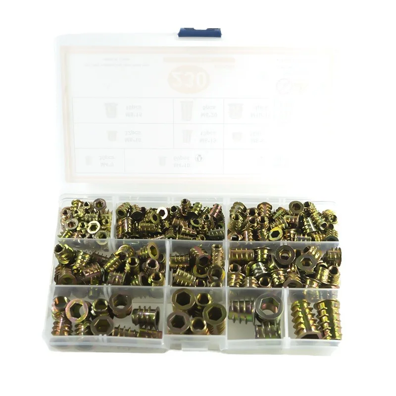 60Sets 230Pcs/set M4/M5/M6/M8/M10 Threaded Inserts Nuts Zinc Alloy Hex Socket Drive Bolt Fastener For Wood Insert Tool