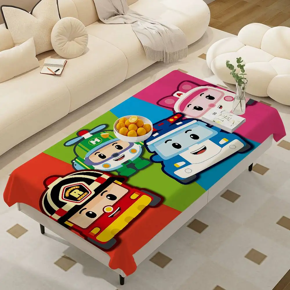 Robocar P-Polis شعار مفرش طاولة مستطيلة وصمة عار مفرش المائدة Oilcloth رف ميسا كتيمة مفرش المائدة الديكور