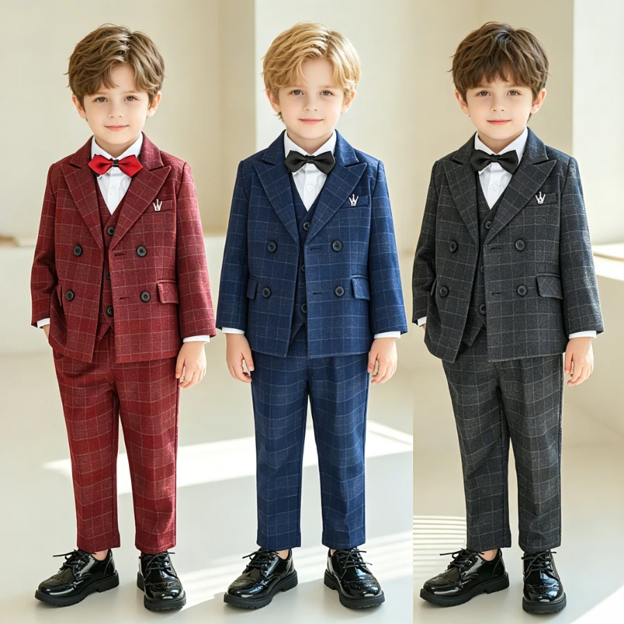 

Toddler Boys Plaid Suit Double Breasted Blazer Pants Set Kids Wedding Flower Boy Birthday Special Occasion Formal Outfit 1-8Year