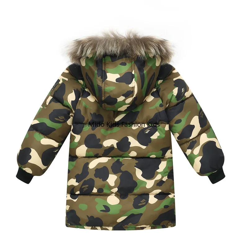 Children's Down-Filled Cotton Coat Autumn/Winter  Arrival Boys Girls' Thickened Coat Fur Collar Baby Mid-Length Cotton Jacket
