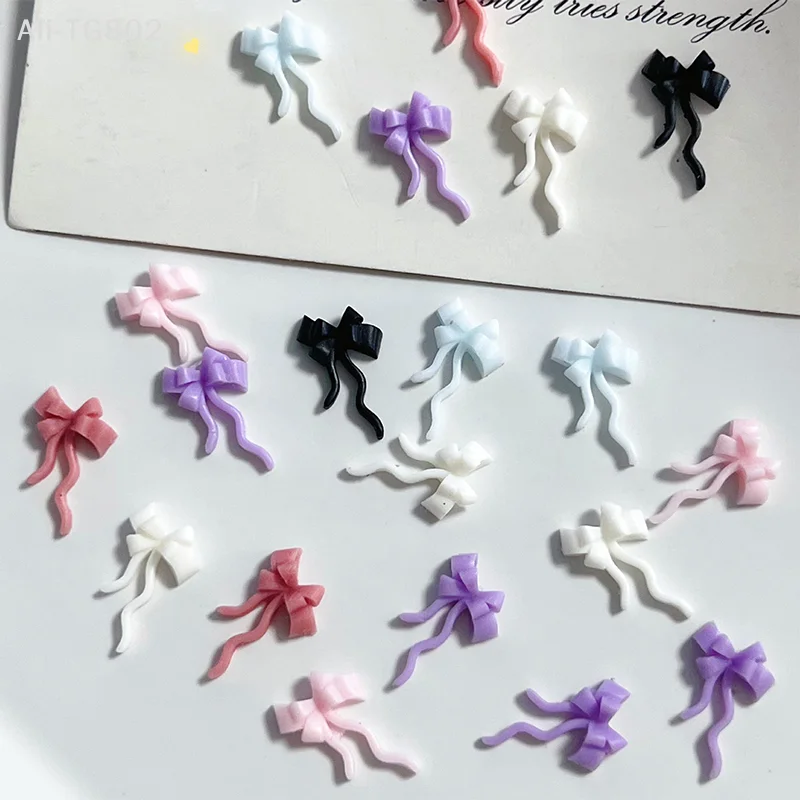 10 Peças de Laços Duplos para Unhas, Laços 3D de Fita com Strass, Mini Laços de Resina para Manicure e Peças de Joias DIY