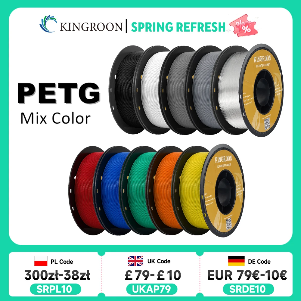 

KINGROON PETG 3D Printer Filament 1.75mm 5KG 10KG Mix Color 3D Printing Material 1kg/roll petg Plastic For FDM 3dprinter