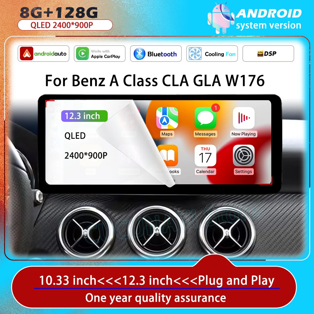 Android 16 Wireless Carplay FÜR Mercedes Benz A-Klasse CLA GLA W176 2012 - 2018 Autoradio Car Player DSP Stereo WLAN QLED 4G