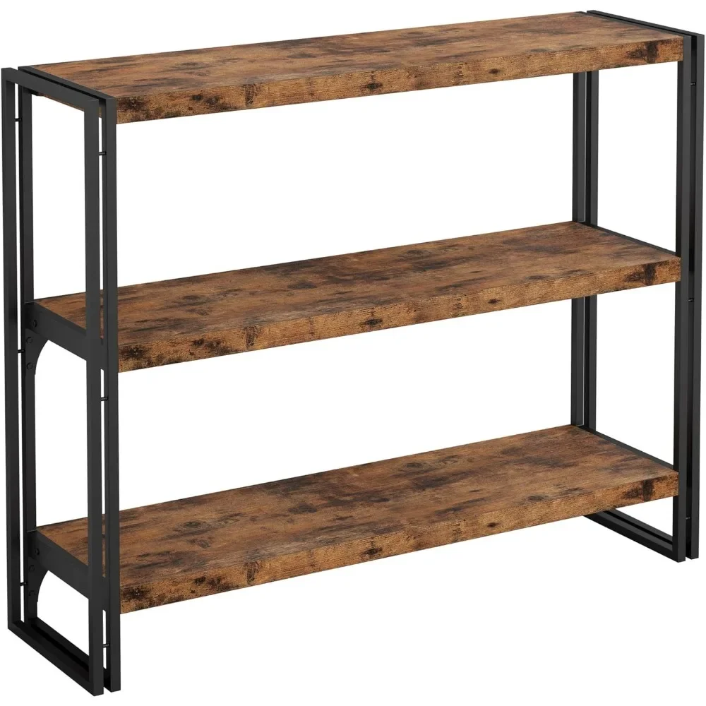 

Bookshelf Industrial 3 Shelf Bookcase, Wood Storage Shelf with Metal Frame for Living Room