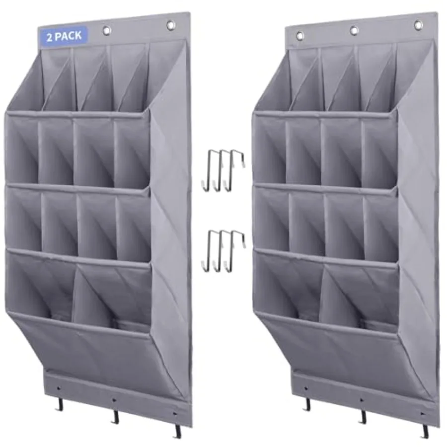 

2 Pack Over the Door Shoe Organizer, Hanging Shoe Organizer Rack, 24 Large Pockets and 4 Larger Storage Various Compartments wi