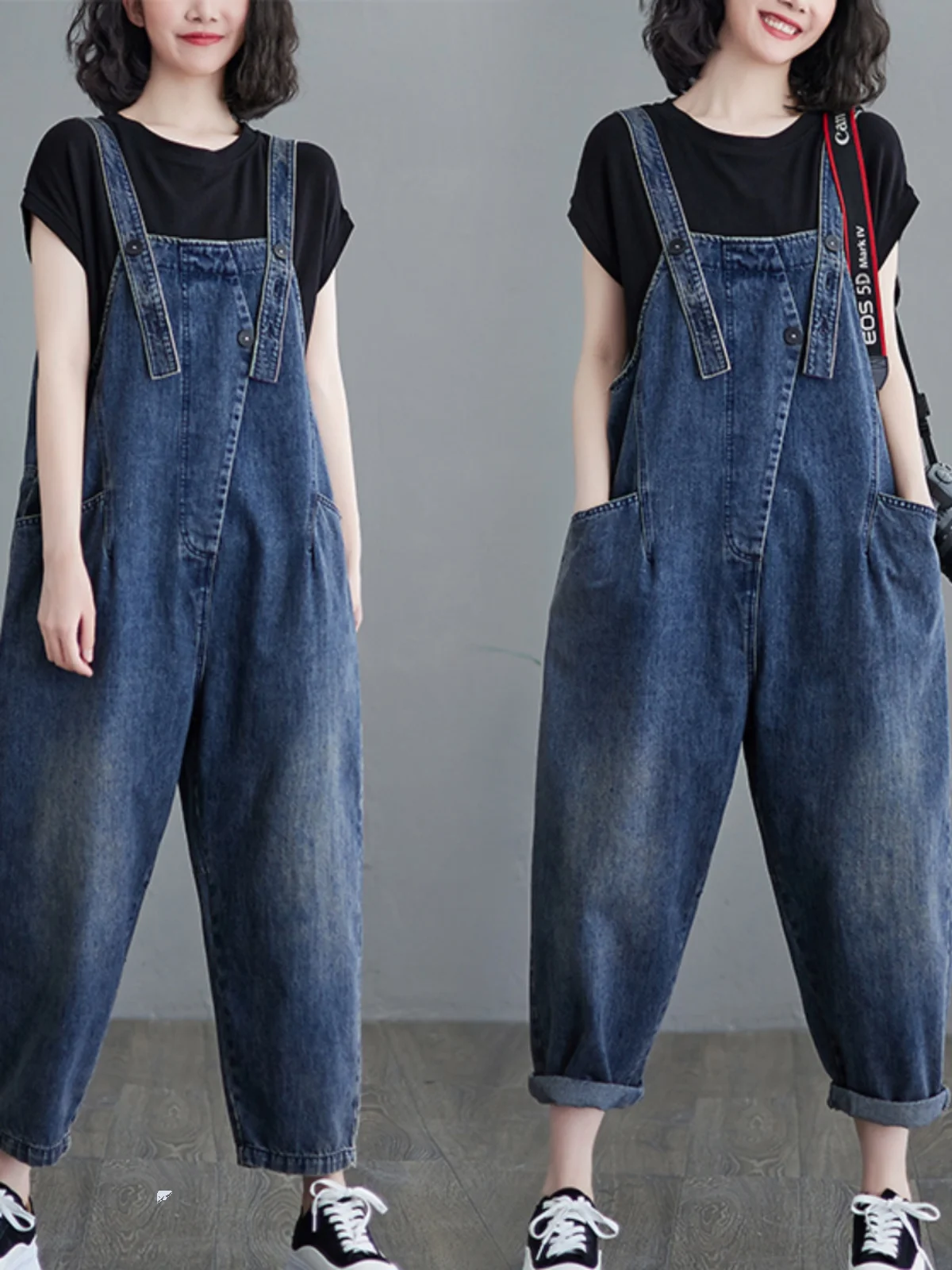 

Модный свободный джинсовый комбинезон, женский корейский летний комбинезон, новый дизайн, небольшой ence, широкий пояс, винтажный вид