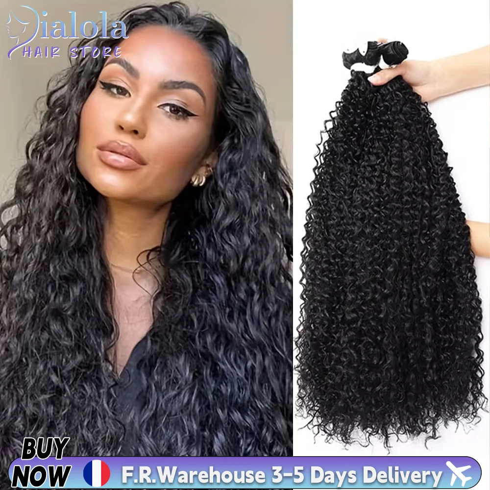 Extensions de cheveux humains brésiliens Remy non traités, bouclés, ondulés, 28 pouces, 3 lots, noir naturel, pour femmes