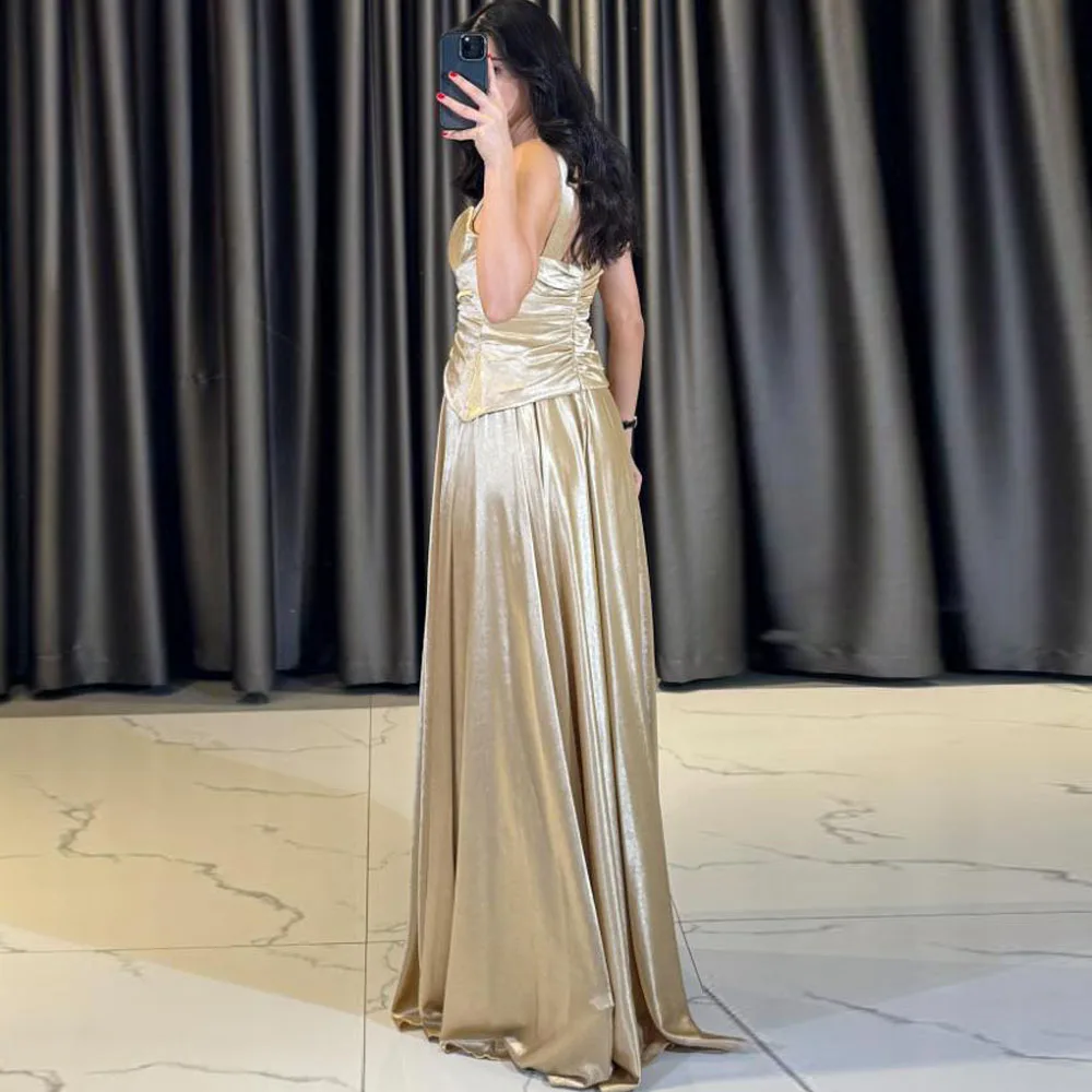Customized Front Gather Waist Evening Dresses 2025 Spaghetti Strap Pleated A Line Formal Dress Sparking vestidos de gala