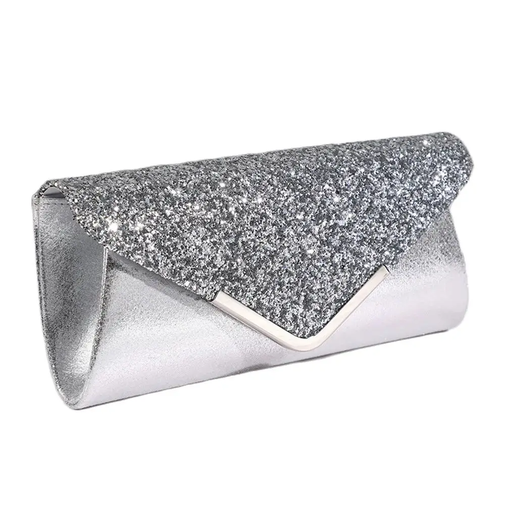 Women Envelope Evening Bag Glitter Ladies Chain Shoulder Bag Shiny Banquet Long Purse Female Wedding Party Clutch Mini Handbag