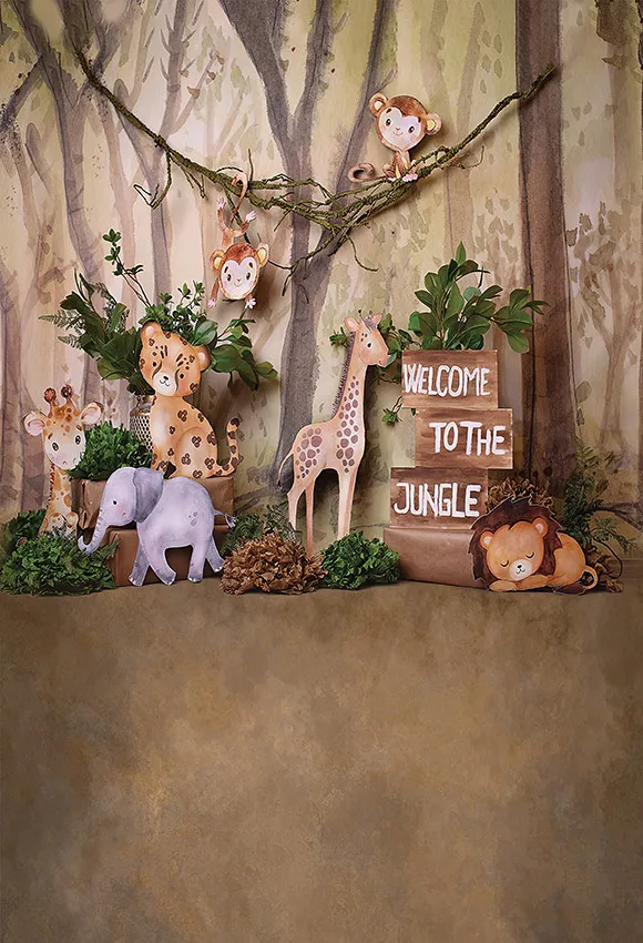 Mehofond Photography Backdrop Vinyl Safari Forest Animal Photo Background Newborn Birthday Photozone Jungle Wild One Party Prop