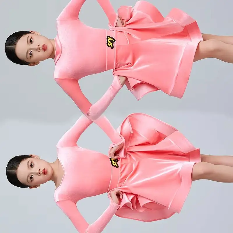 Dress Kids Cha Cha Dance Dress Practice Clothes Girls Latin Dance Professional Compeititon Dress Long Sleeces Velvet